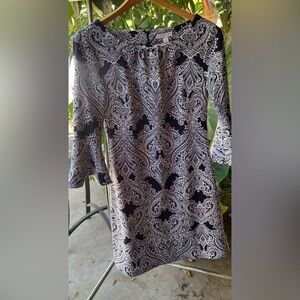 New York & Company Black and White Paisley Top